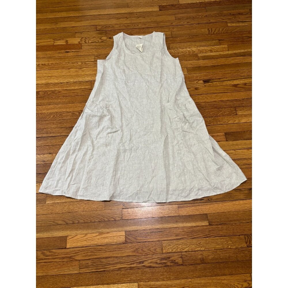 Lintico Womens Sleeveless Beige Linen Midi Dress with Pockets Relaxed 3XL NWT
